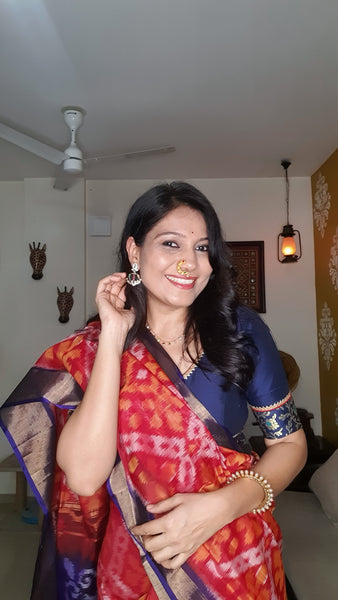 "Navrang Patola"- Handloom Cotton Silk Saree Red Blue