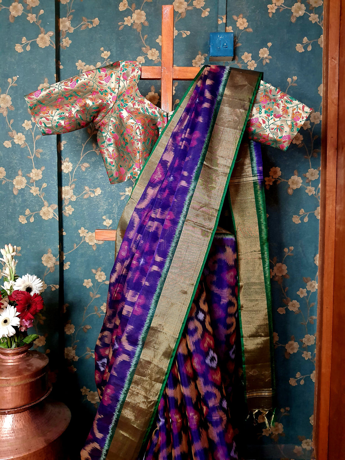 "Navrang Patola"- Handloom Cotton Silk Saree Purple Green