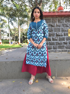 Double Ikkat Kurti-Teal Blue