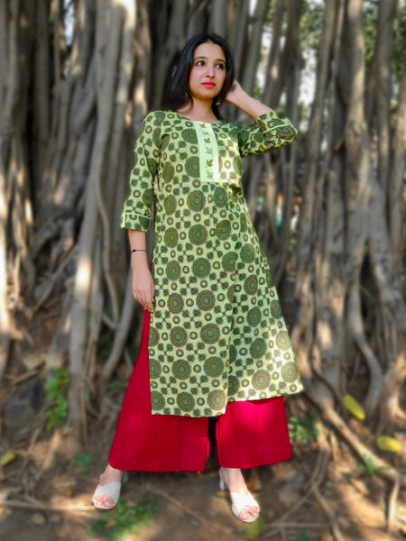 Bagru Hand Embroidered Kurti