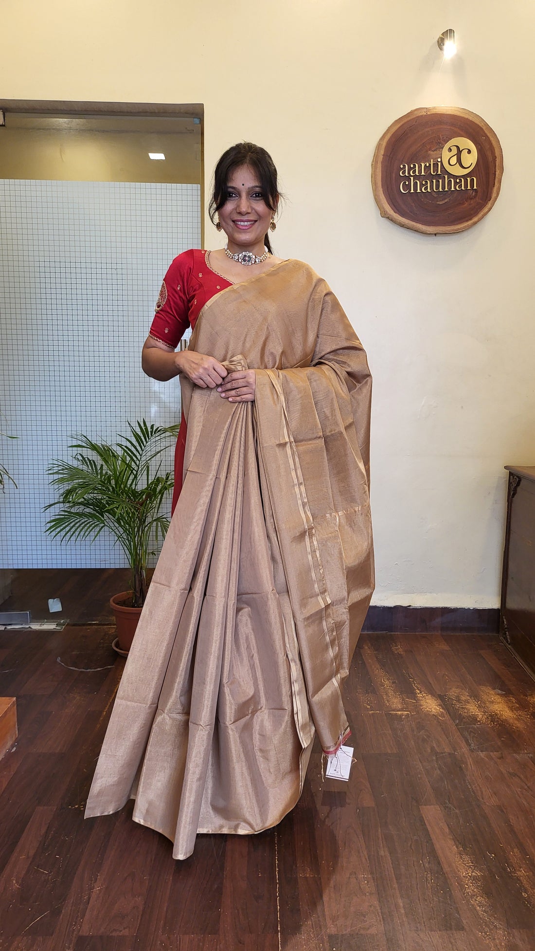 "Gauri" Tissue Silk Handloom Saree-Golden