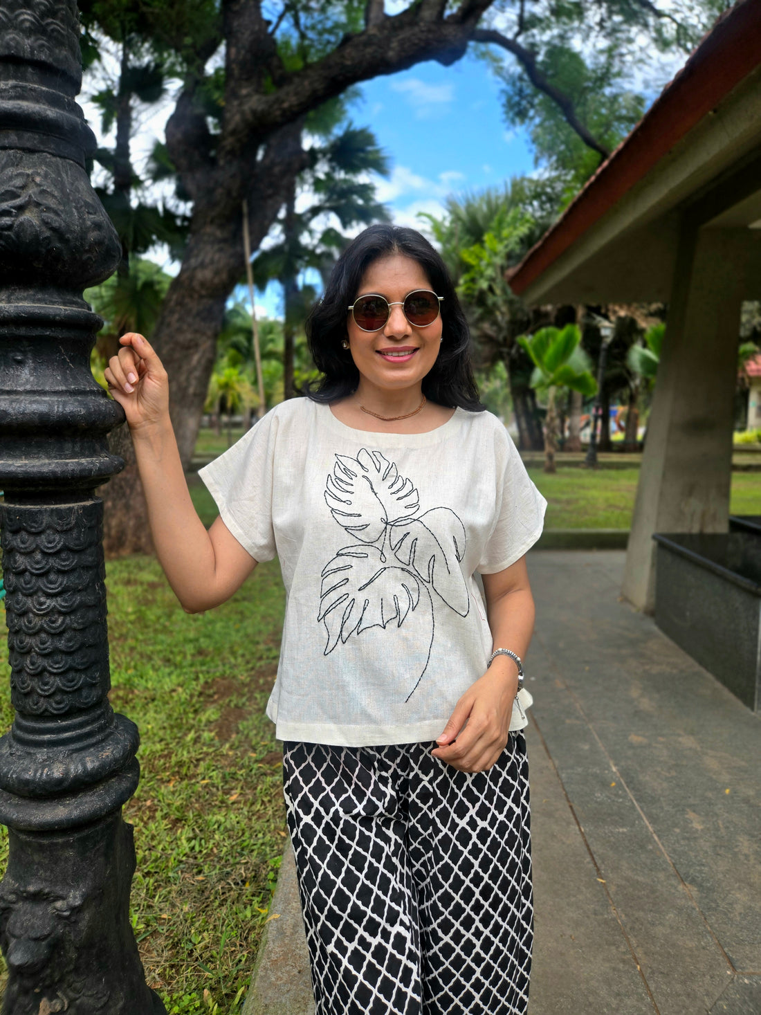 Hand Embroidered Cotton Crop Top - Off White