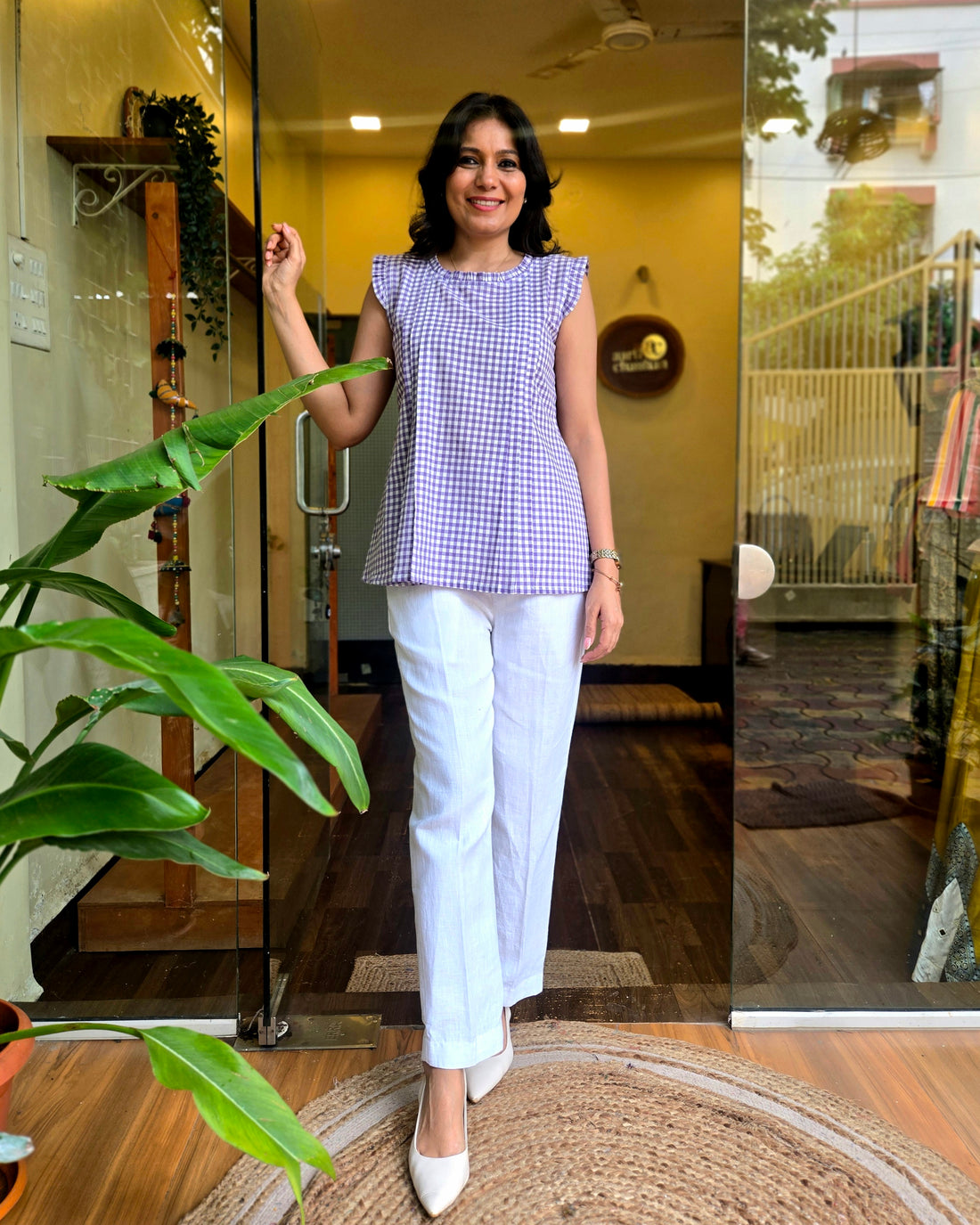 Checkmate Handloom Cotton Top - Purple