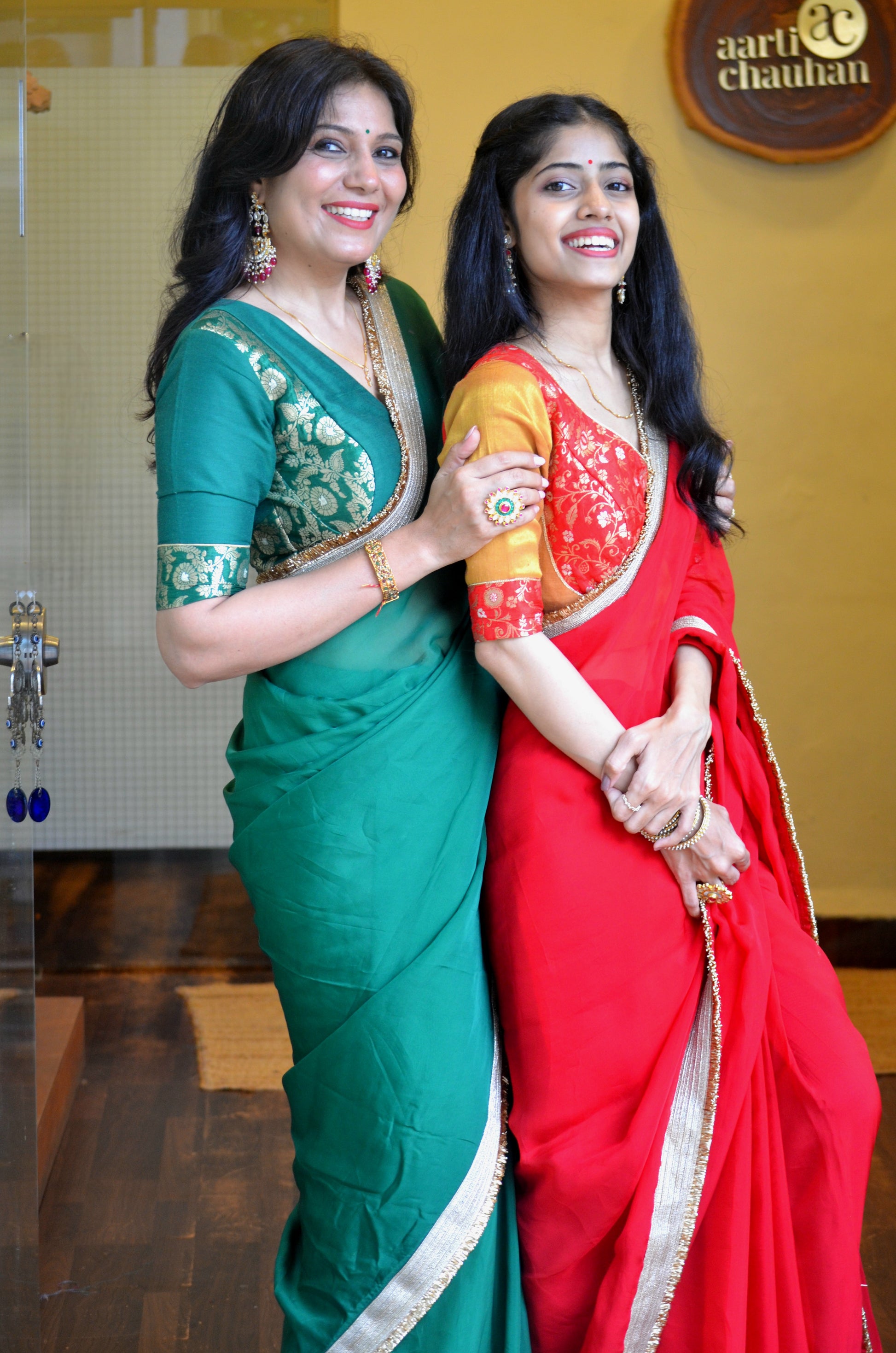 Red Rang Sri-Rang Organza Silk Saree Red