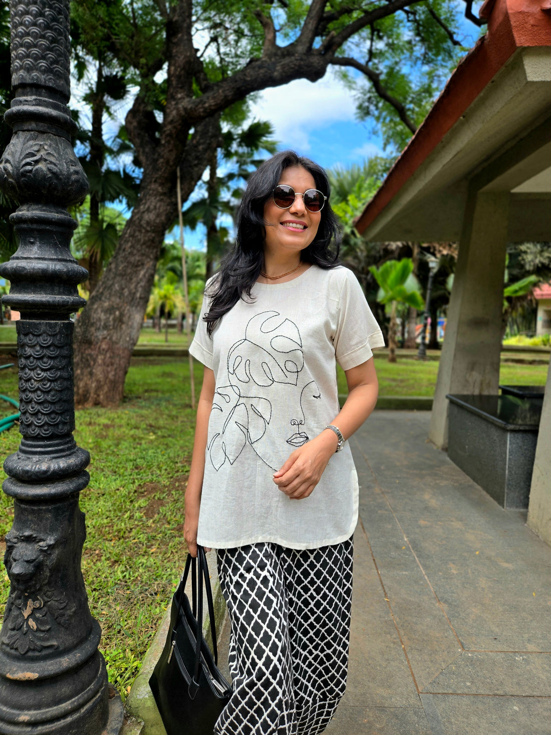 Hand Embroidered Cotton Top Long - Off White