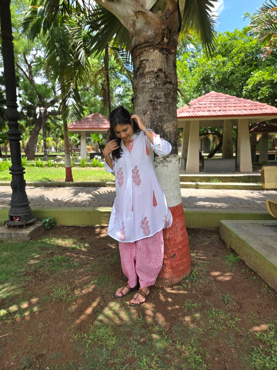 Mughal Butta Cotton Block Printed Tunic Top - Pink