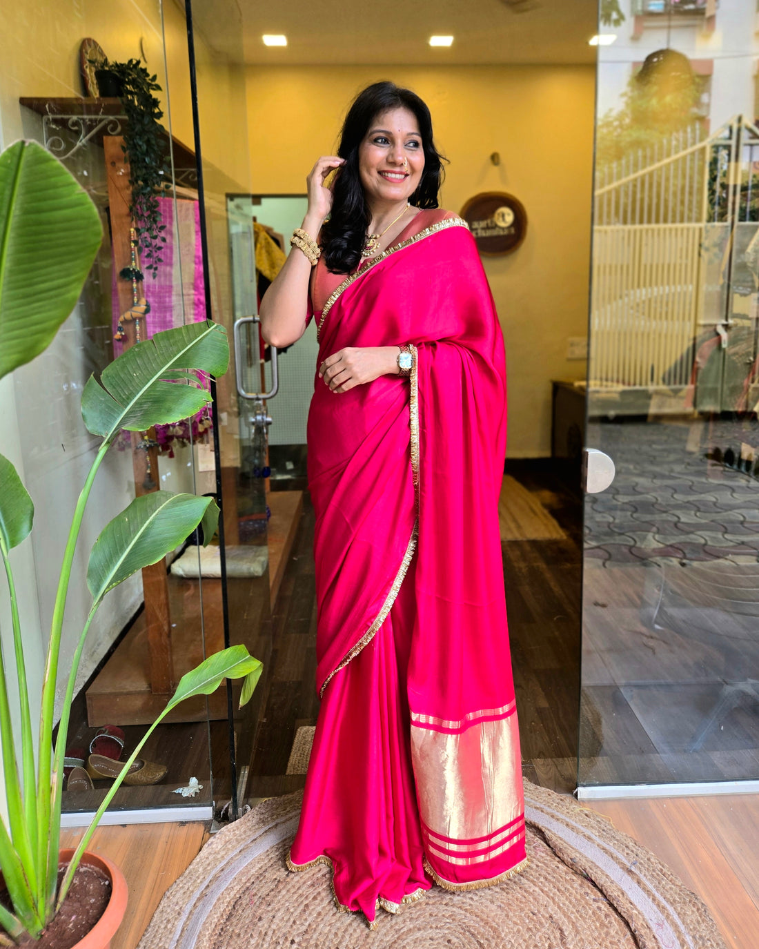 Mayura Modal Silk Lace Saree - Pink