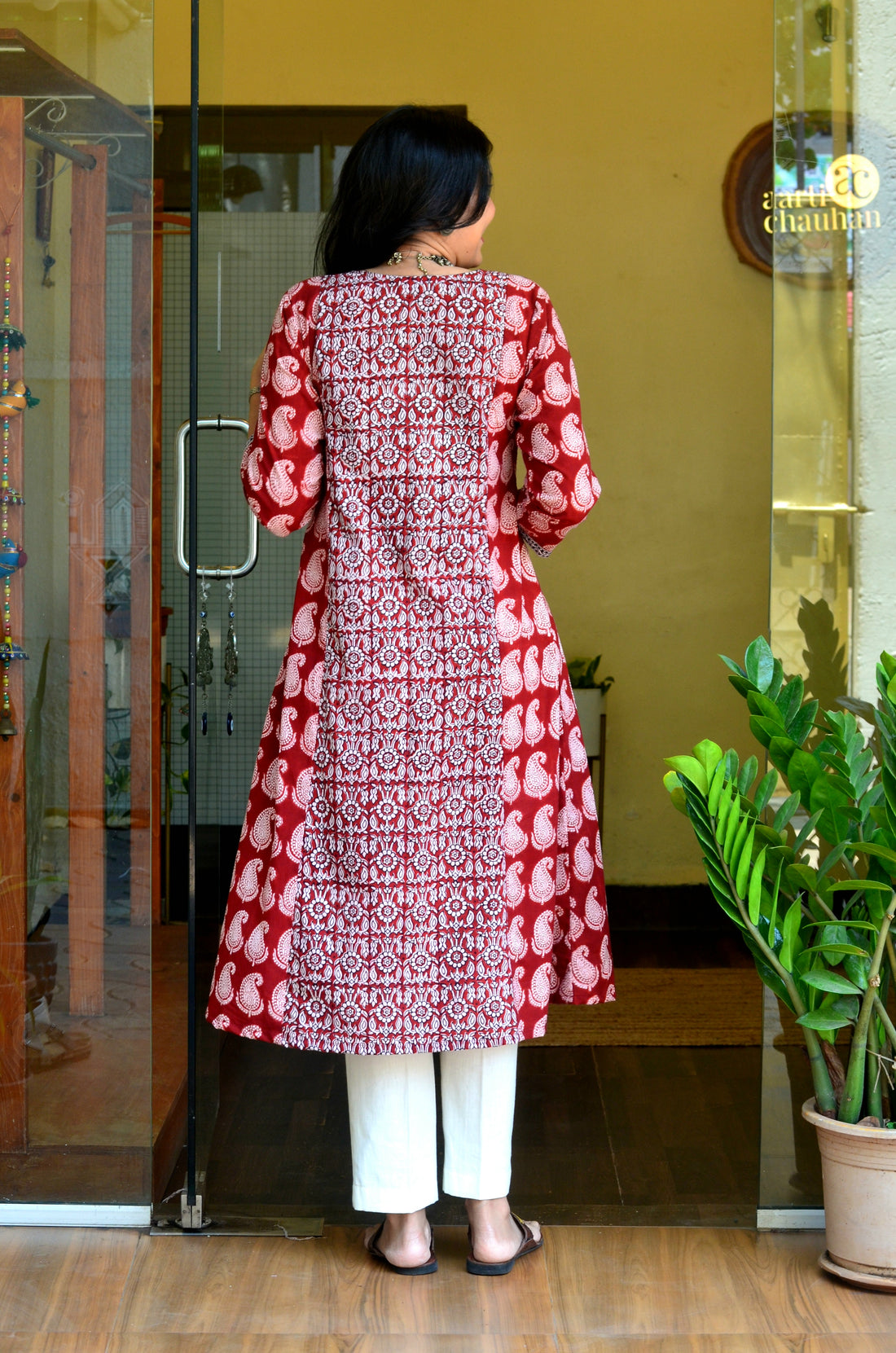 Bagh-e-Noor Kali Kurta - Ocher Red