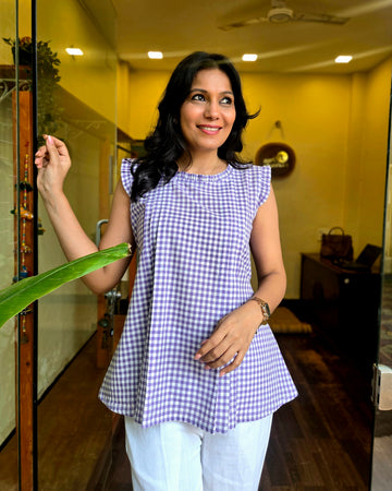 Checkmate Handloom Cotton Top - Purple