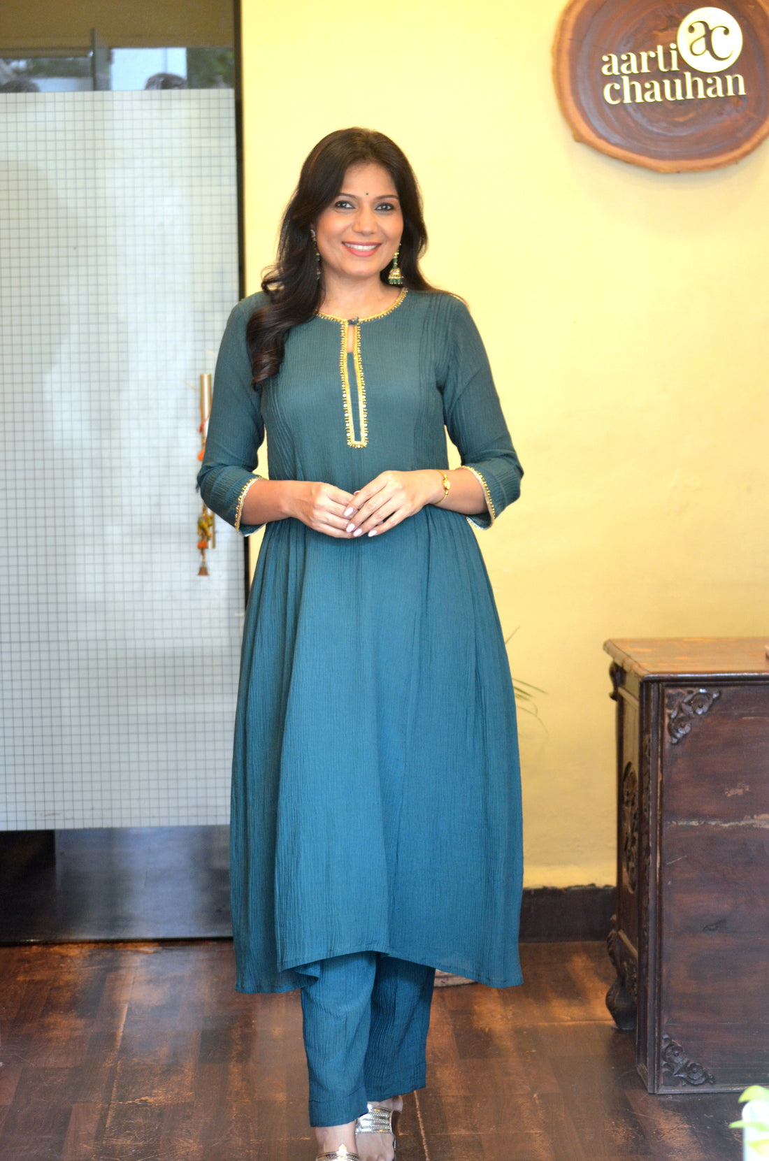 Utsav - Crushed Cotton Silk Set Green