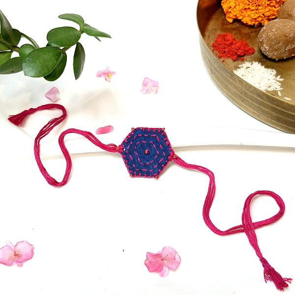 Upcyled Handmade Kantha Rakhi Pink Blue