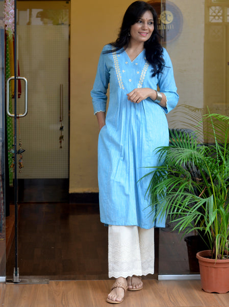 'Dastkari' Cotton Embroidered Kurti Denim Blue