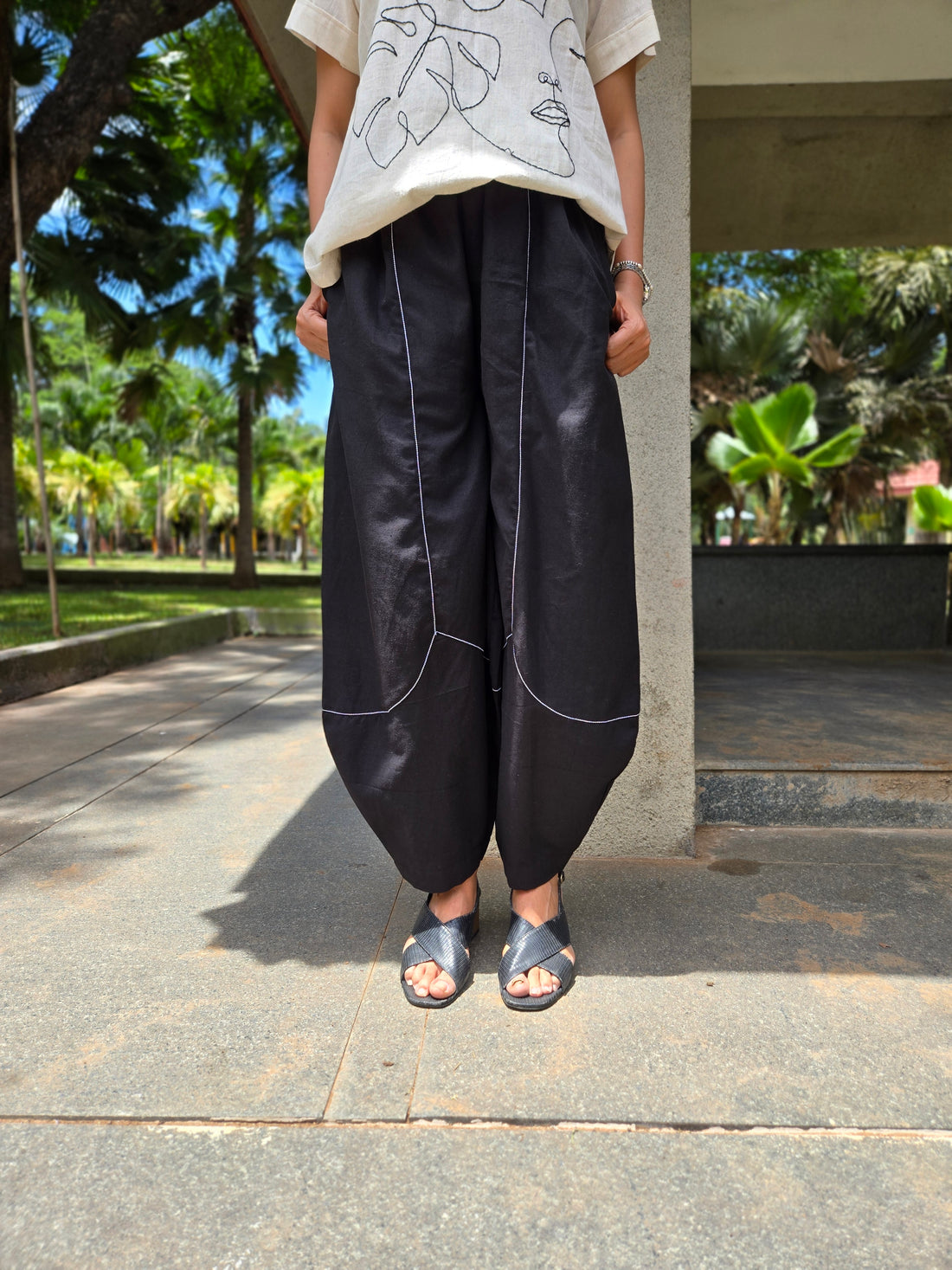 Safar-Cotton Solid Pant Black