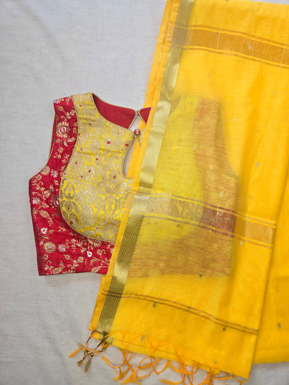 Sada  Bahar Cotton Silk Saree - Yellow