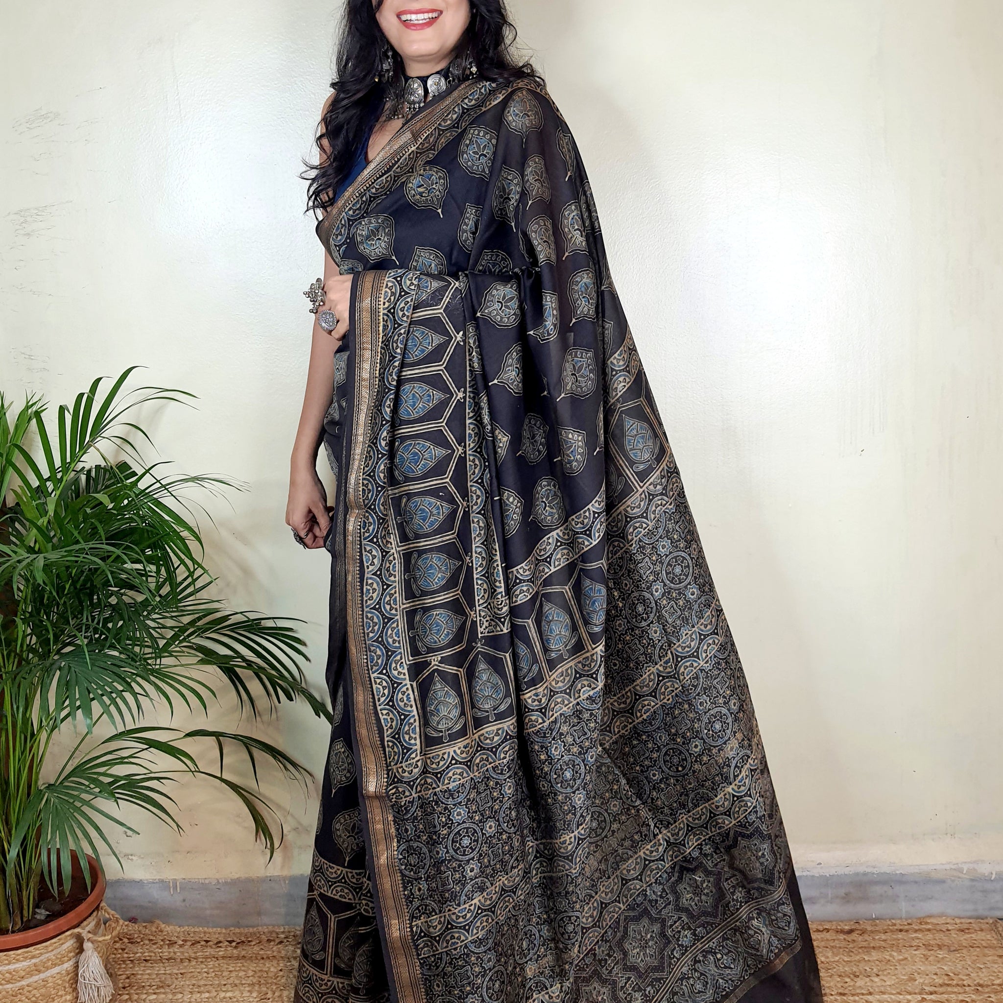 Meher- Ajrakh Maheshwari Silk Saree3