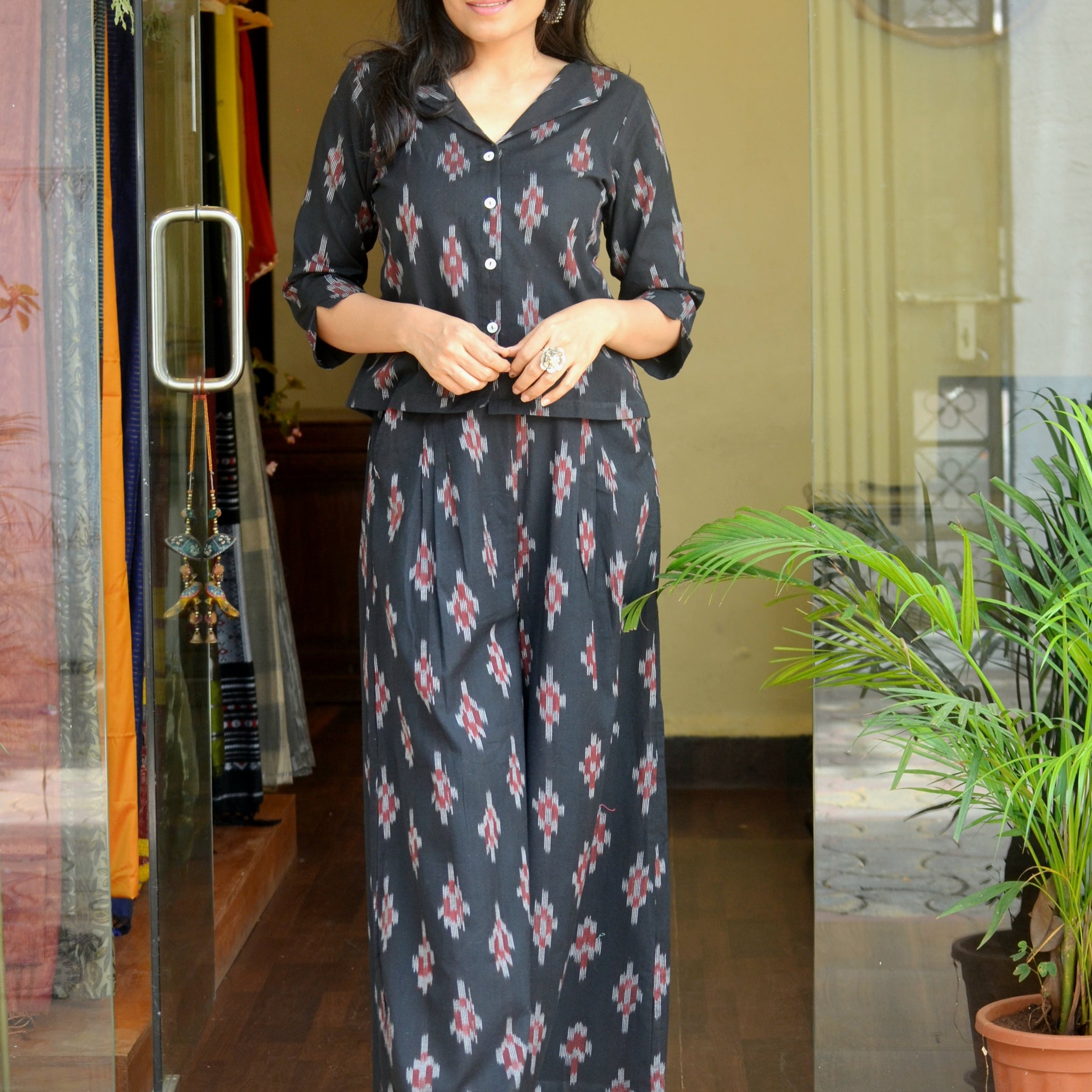 Woven Ikkat  Black Coord