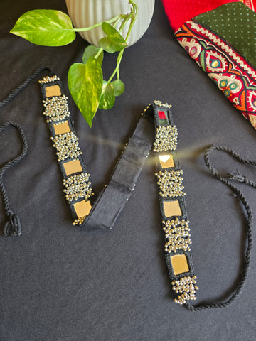 Kutchi Mirror Work Waist Belt - Black