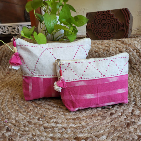 Quilted Makeup Pouch/Utility Pouch Set Pink2