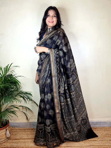 Meher- Ajrakh Maheshwari Silk Saree3