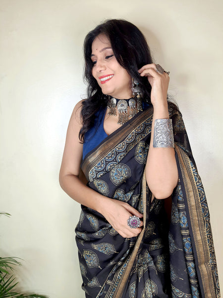 Meher- Ajrakh Maheshwari Silk Saree3