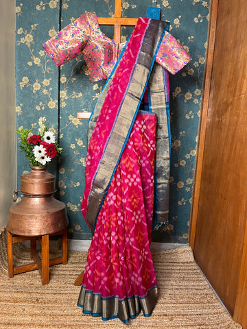 "Navrang Patola"- Handloom Cotton Silk Saree Pink