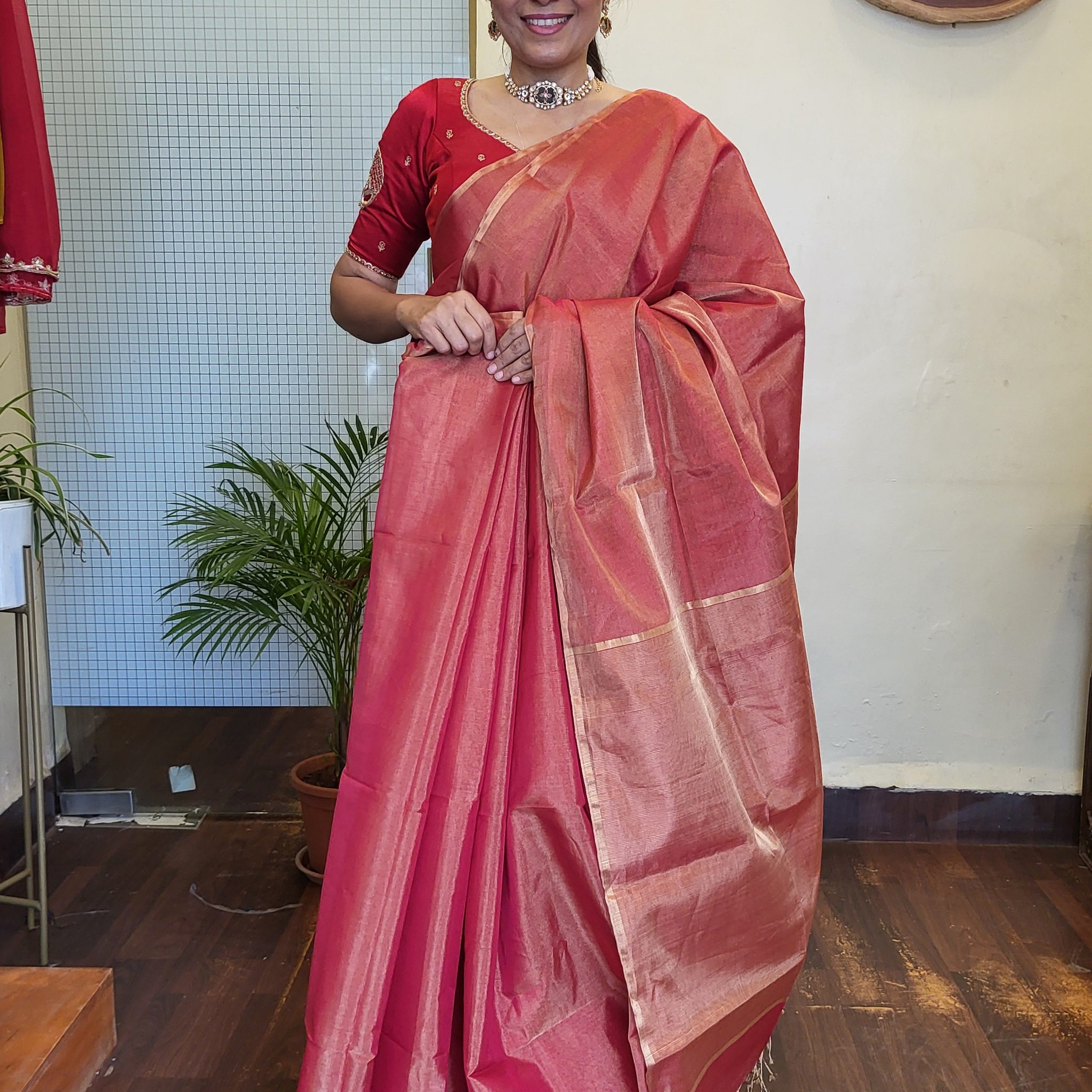 "Gauri" Tissue Silk Handloom Saree-Pink