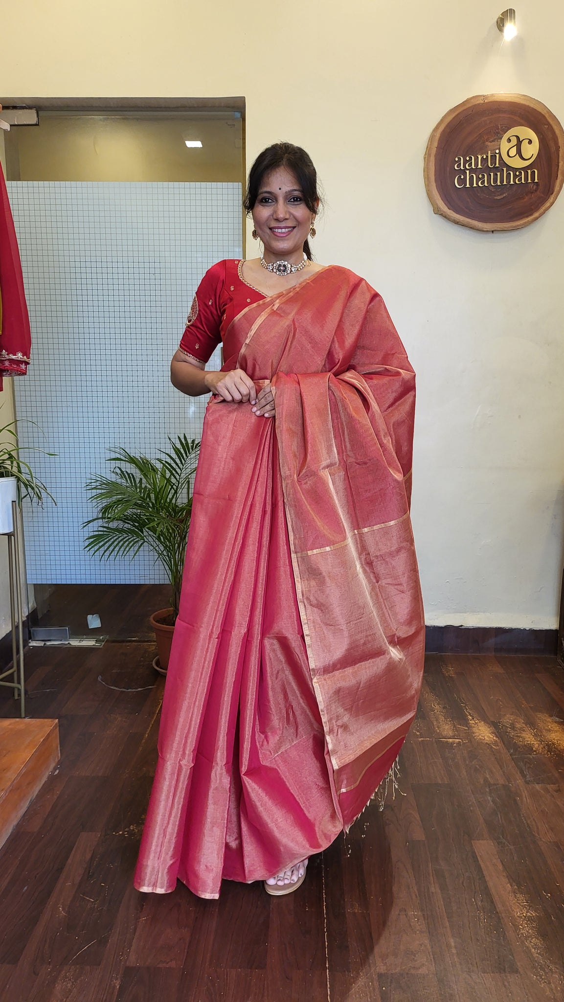 "Gauri" Tissue Silk Handloom Saree-Pink