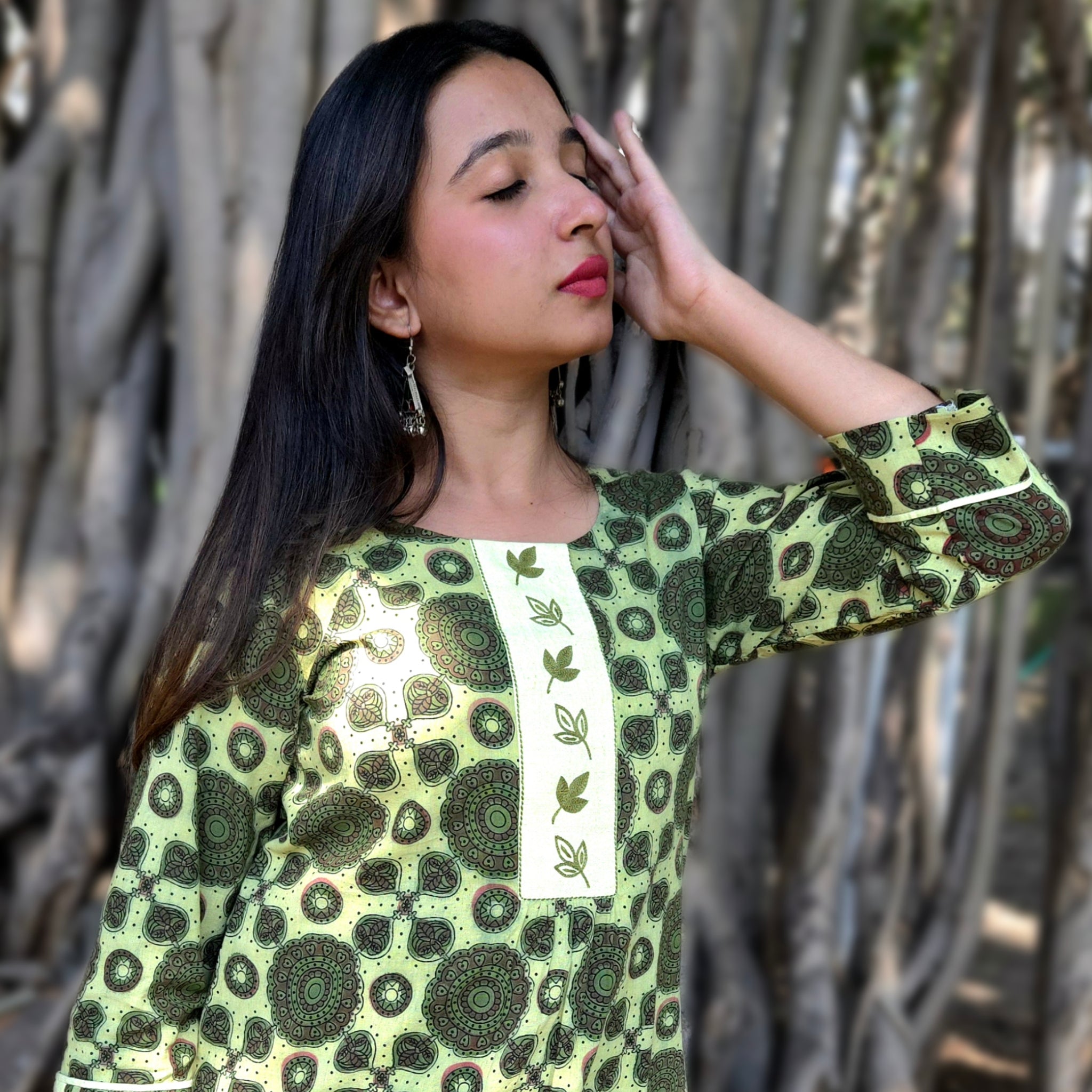 Bagru Hand Embroidered Kurti