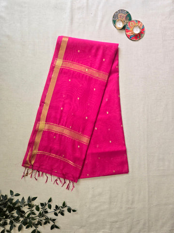 Sada  Bahar Cotton Silk Saree - Rani Pink