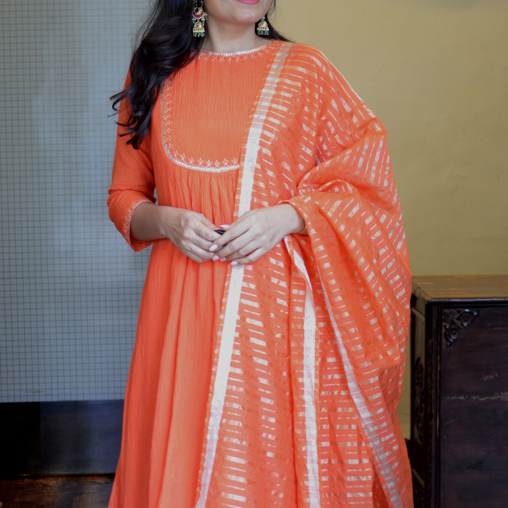 Utsav - Chanderi Silk Orange Dupatta