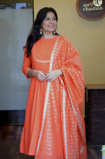 Utsav - Chanderi Silk Orange Dupatta