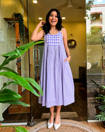 Checkmate Handloom Cotton Dess - Purple