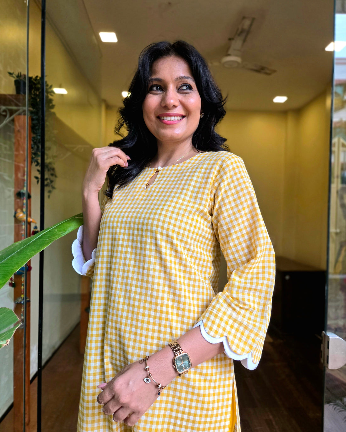 Checkmate Handloom Cotton Kurti - Yellow