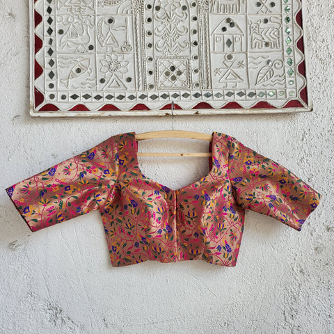 "Mayura " Paithani Blouse Pink