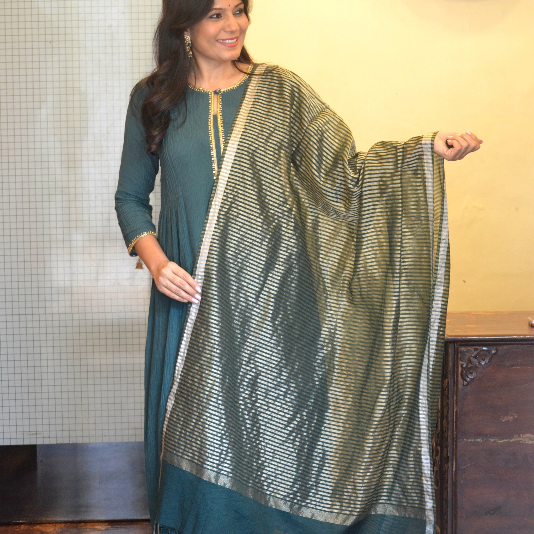 Utsav - Chanderi Silk Green Dupatta