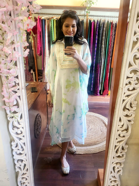 'Rang'- Tie and Dye Kaftan Green