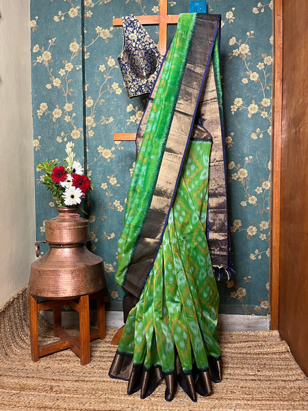 "Navrang Patola"- Handloom Cotton Silk Saree Green Blue