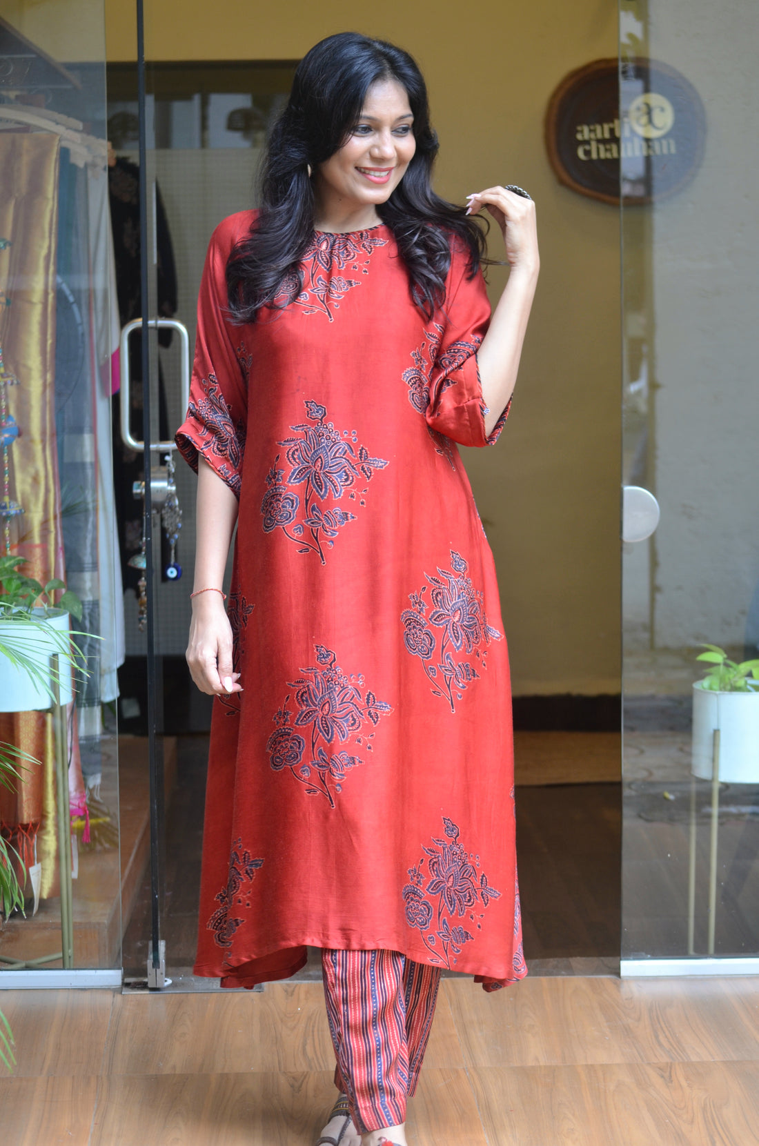 Meher-Modal Silk Relaxed Fit Kurti Rust