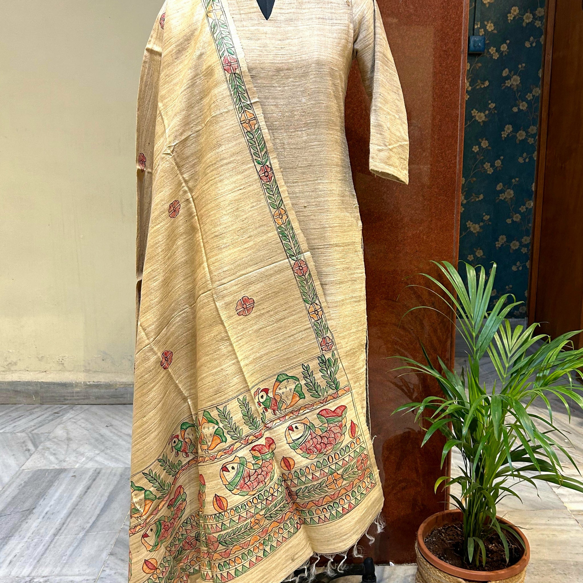 Handpainted Tussar Ghicha Silk Dupatta 9