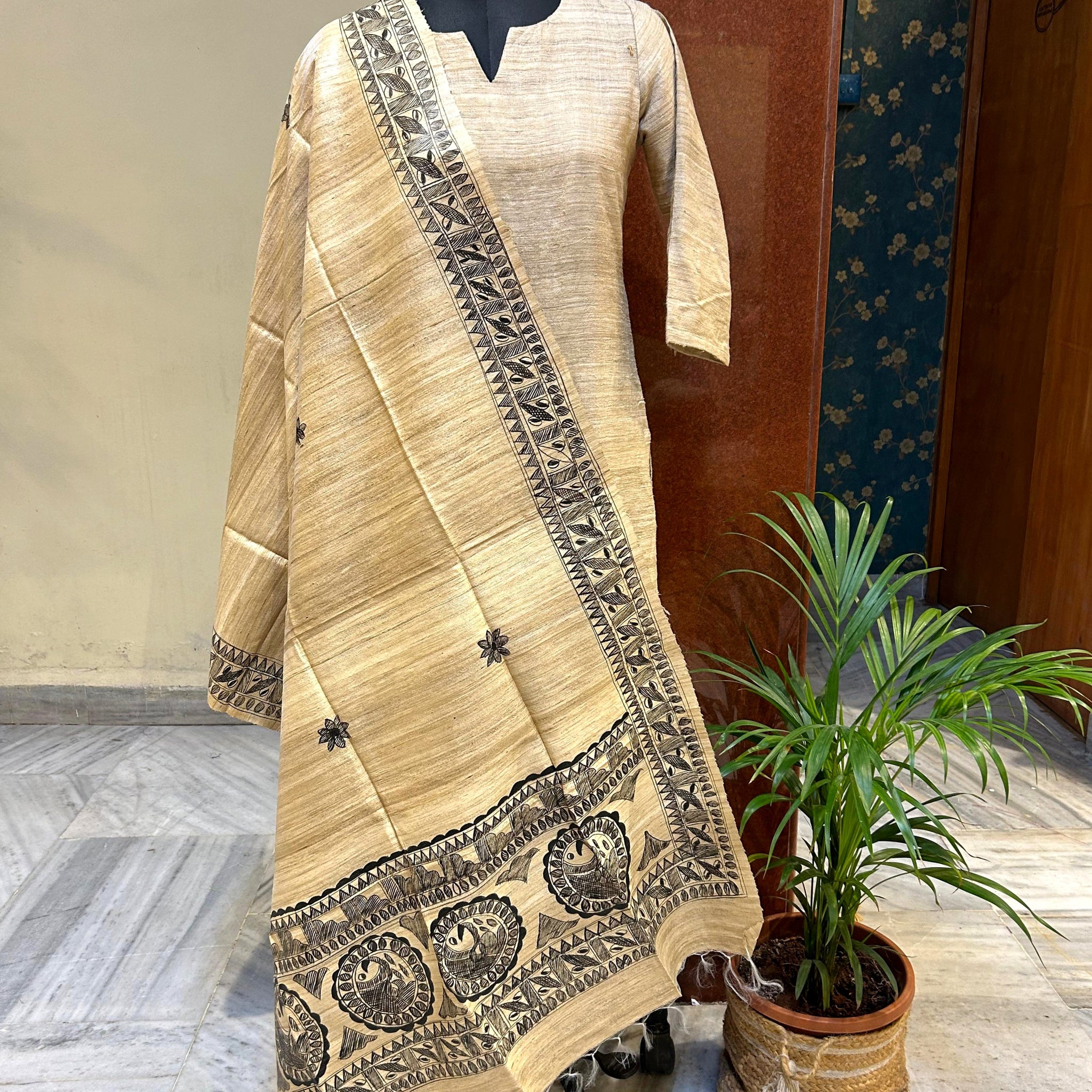 Handpainted Tussar Ghicha Silk Dupatta 6