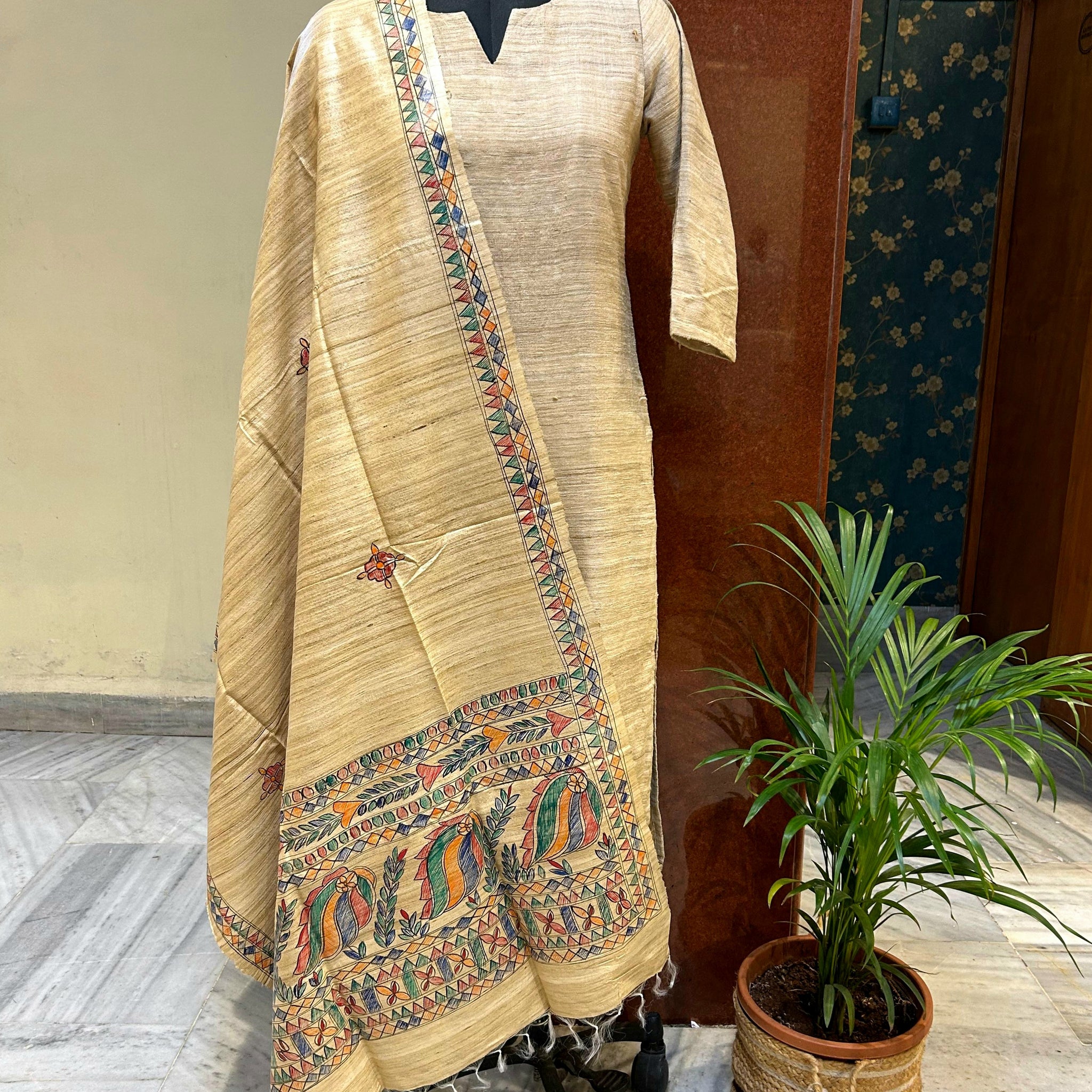 Handpainted Tussar Ghicha Silk Dupatta 11