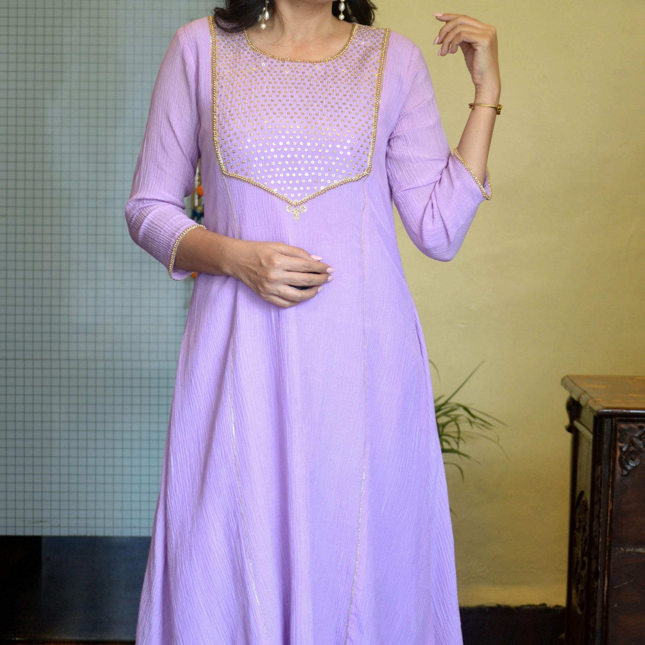 Utsav - Crushed Cotton Silk Set Purple