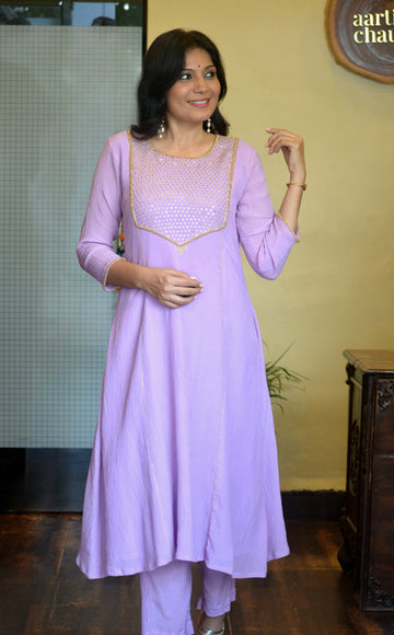 Utsav - Crushed Cotton Silk Set Purple