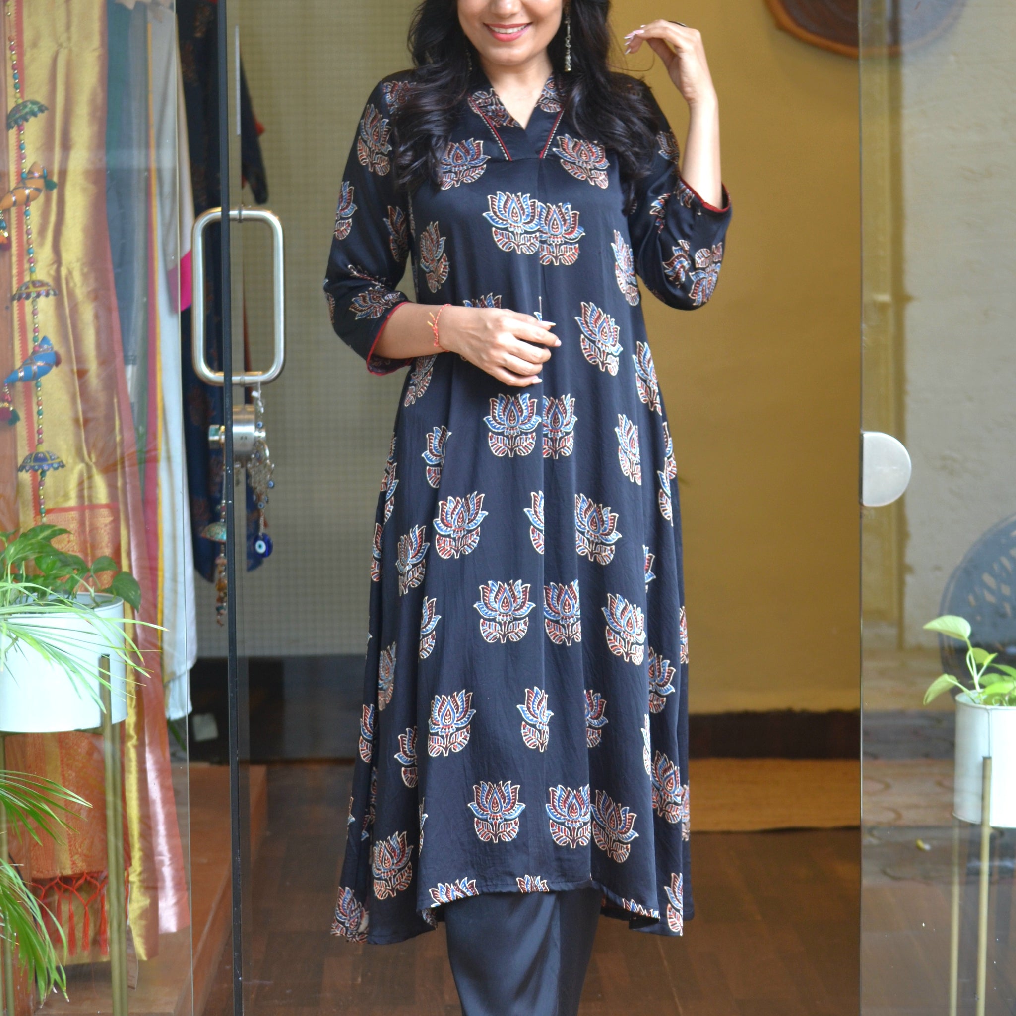 Meher-Modal Silk Lotus Kurti Black