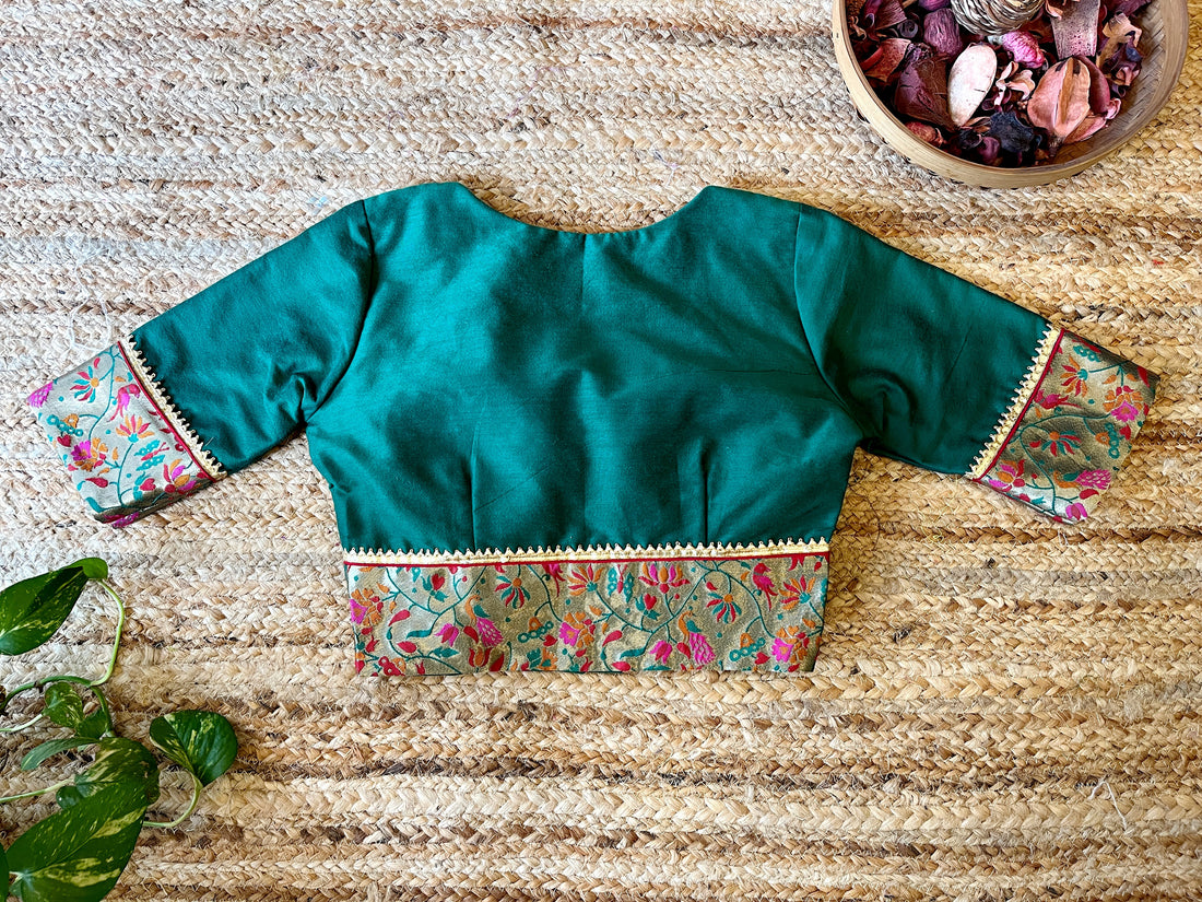 "Rasham Kali" Brocade Patch Work Blouse Green