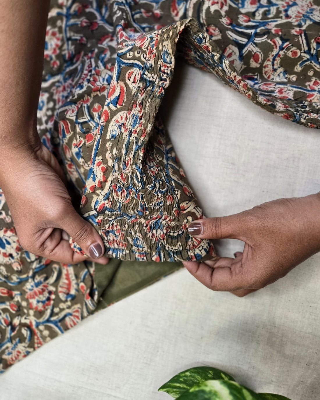 Kalakriti-Kalamkari Flexible Blouse Olive Green