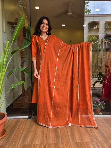 Bandhan Mulmul Gotta Work Dupatta - Rust