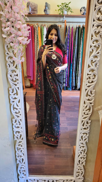 Cotton Jamdani Black Saree