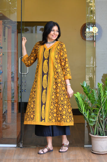 Bagh-e-Noor Kali Kurta - Yellow