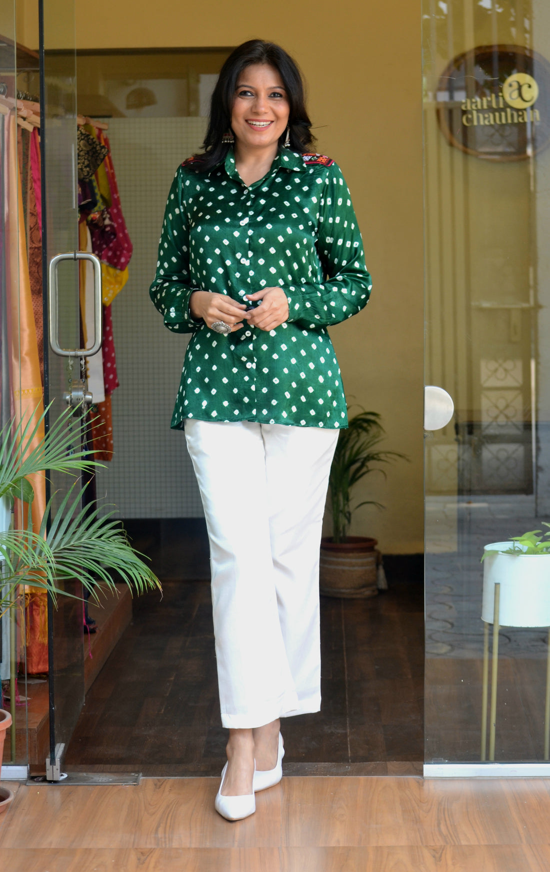 Rangrez- Bandhani Shirt Green